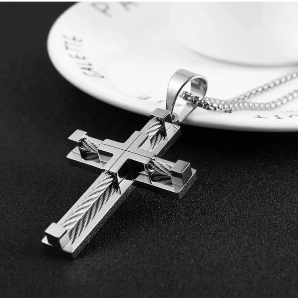 Stainless Steel Men's Cross Necklace